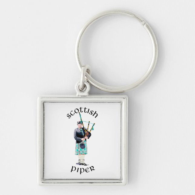 Scottish Piper - Turquoise Plaid Key Ring (Front)
