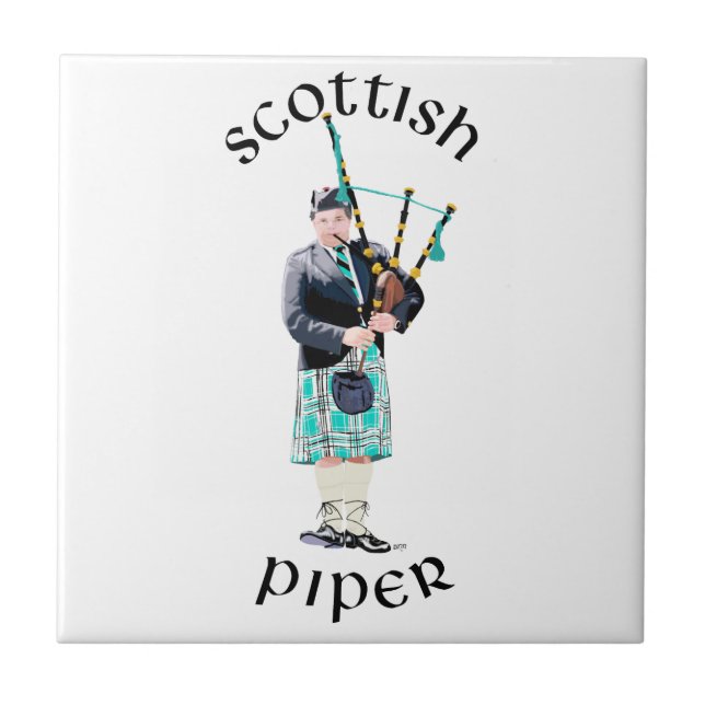 Scottish Piper - Turquoise Plaid Tile (Front)
