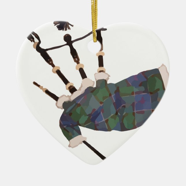 scottish plaid bagpipes ceramic tree decoration (Front)