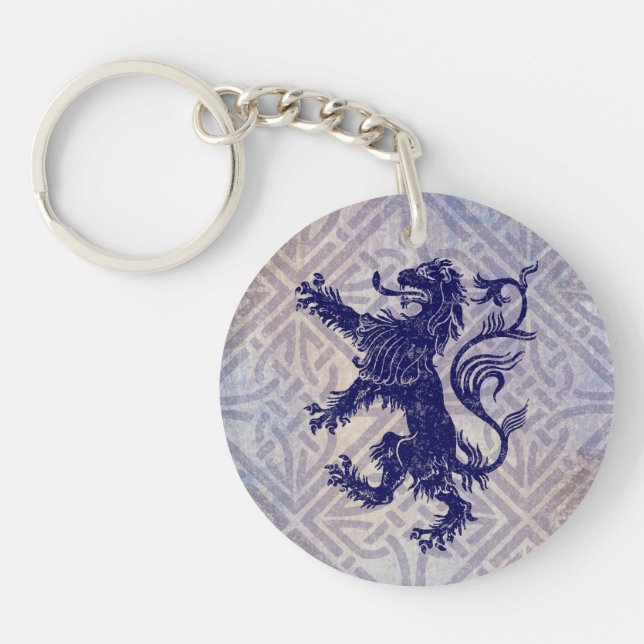 Scottish Rampant Lion Navy Blue Celtic Knot Key Ring (Front)