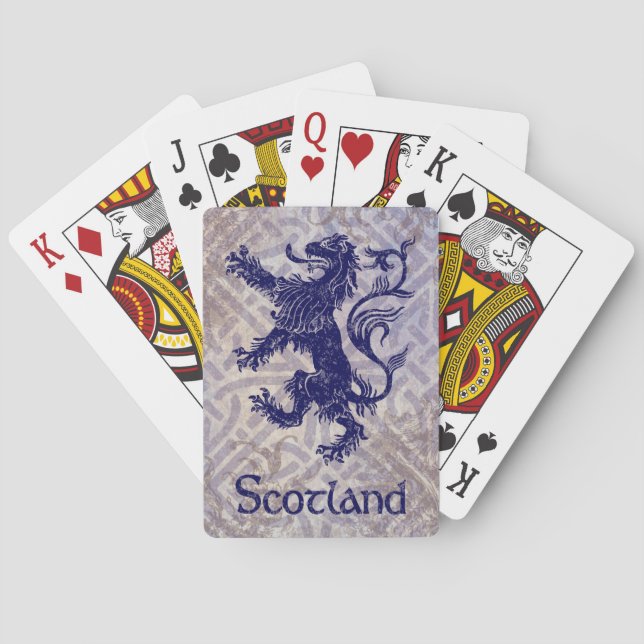 Scottish Rampant Lion Navy Blue Celtic Knot Playing Cards (Back)