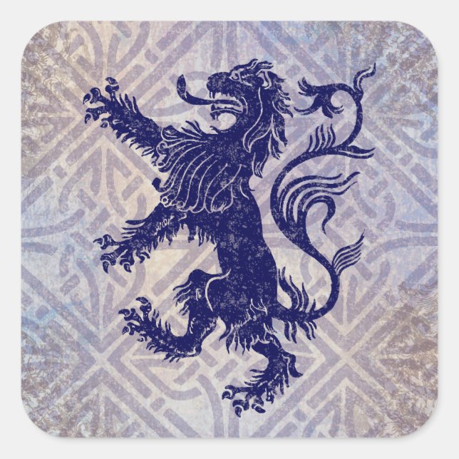 Scottish Rampant Lion Navy Blue Celtic Knot Square Sticker (Front)