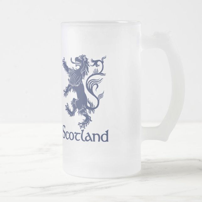 Scottish Rampant Lion Navy Blue Frosted Glass Beer Mug (Right)