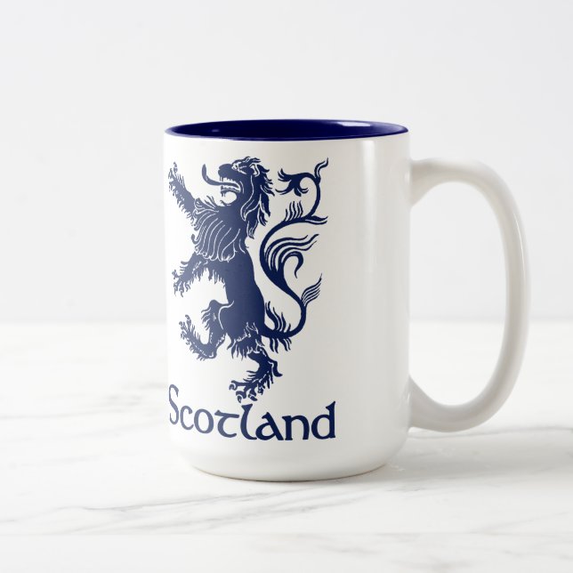Scottish Rampant Lion Navy Blue Two-Tone Coffee Mug (Right)