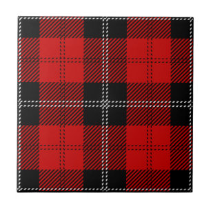 Scottish Red And Black Tartan Tile