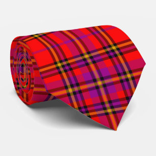 Scottish Red Purple Orange Tartan Plaid Pattern Tie