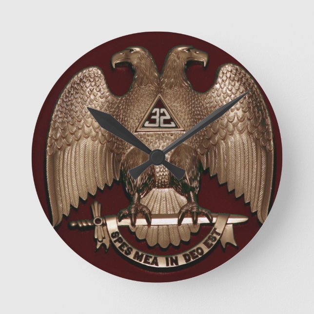 Scottish Rite 32 degree Mason Double Eagle Red Round Clock (Front)