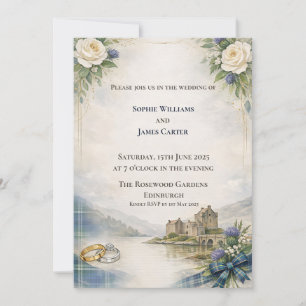 Scottish Rose Thistle Castle Watercolour Wedding I Invitation