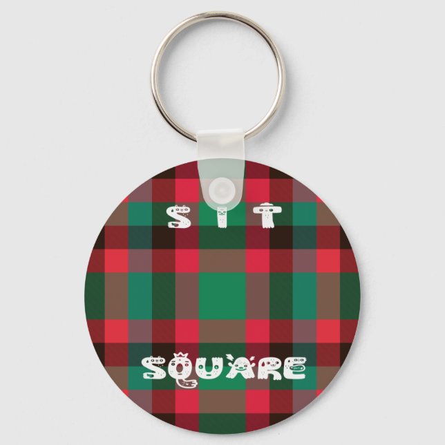 Scottish Royal Chequered Tartan Plaid with Text Key Ring (Front)