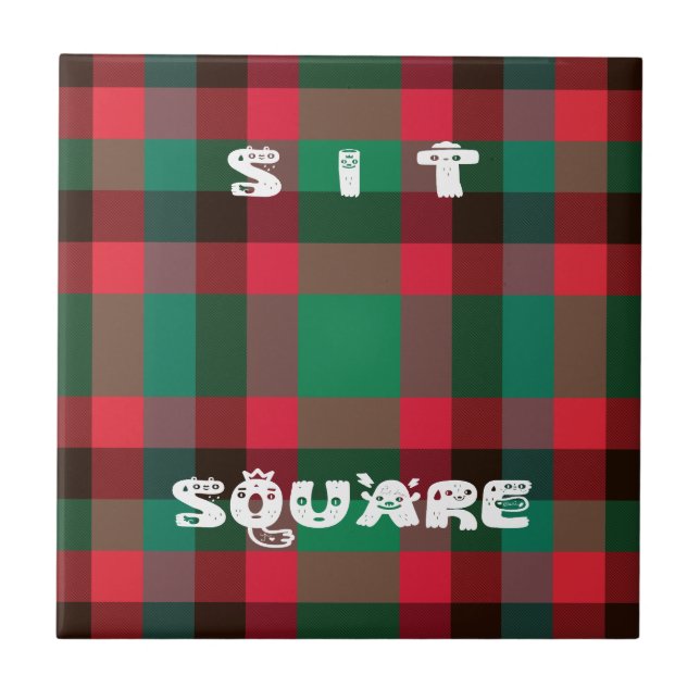 Scottish Royal Chequered Tartan Plaid with Text Tile (Front)