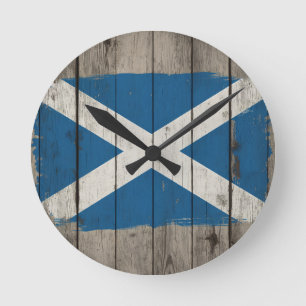 Scottish Saltire Rustic Wood Round Wall Clock Sc