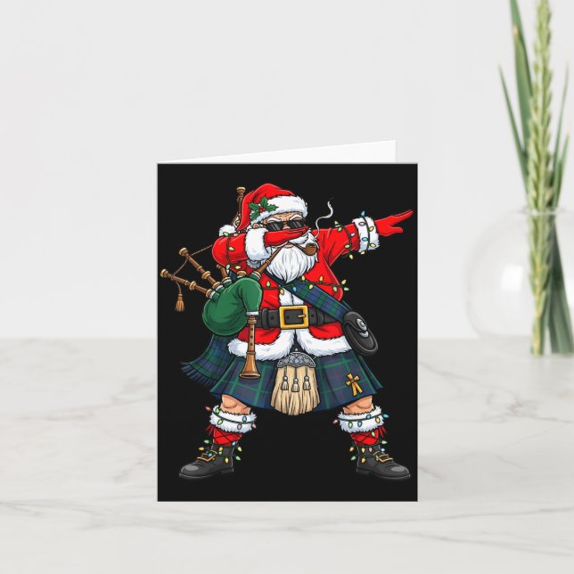 Scottish Santa Bagpes Dabbing Christmas Funny Holi Card (Front)