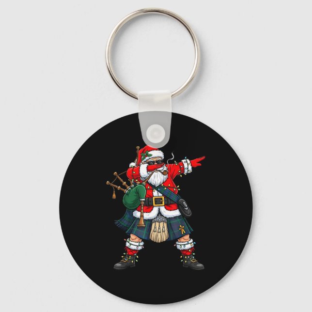 Scottish Santa Bagpes Dabbing Christmas Funny Holi Key Ring (Front)