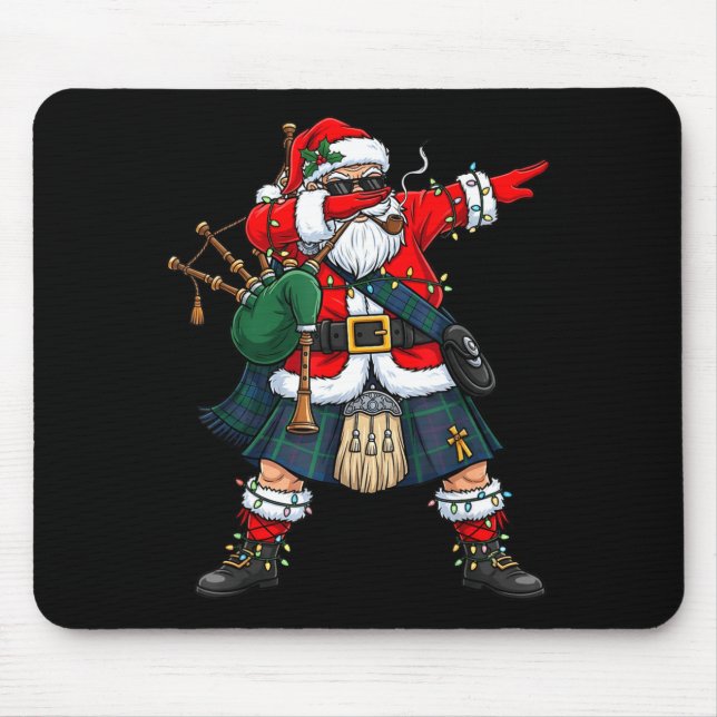 Scottish Santa Bagpes Dabbing Christmas Funny Holi Mouse Mat (Front)