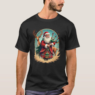 Scottish Santa Claus Playing Bagpipes Christmas Ho T-Shirt