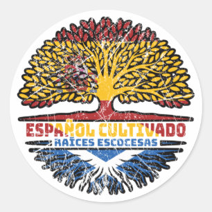 Scottish Scotland Spain Spanish Tree Roots Flag Classic Round Sticker