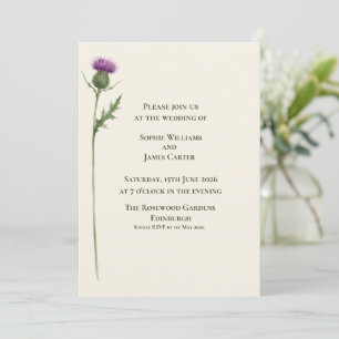 Scottish Single Thistle Botanical Wedding Invitation