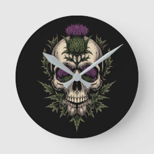Scottish Skull Thistle Round Wall Clock Dark Got