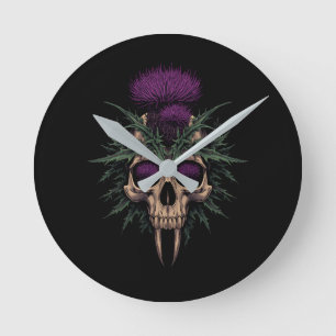 Scottish Skull Thistle Round Wall Clock Vivid Pu
