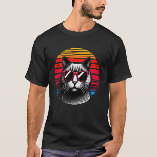 Scottish Straight Cat Retro Vintage Sunset Sunglas T-Shirt
