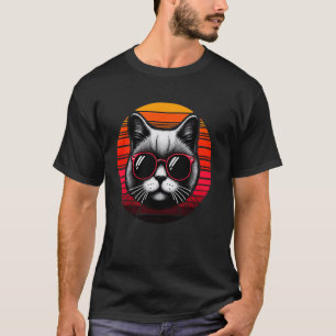 Scottish Straight Cat Retro Vintage Sunset Sunglas T-Shirt