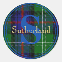 Scottish Sutherland Tartan Blue Monogram Sticker
