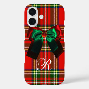 SCOTTISH TARTAN AND RED GREEN BOWS CHRISTMAS PARTY iPhone 16 CASE