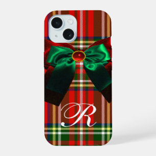 SCOTTISH TARTAN AND RED GREEN BOWS CHRISTMAS PARTY iPhone 15 CASE