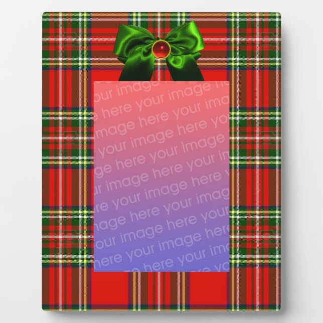 SCOTTISH TARTAN AND RED GREEN BOWS CHRISTMAS PARTY PLAQUE (Front)