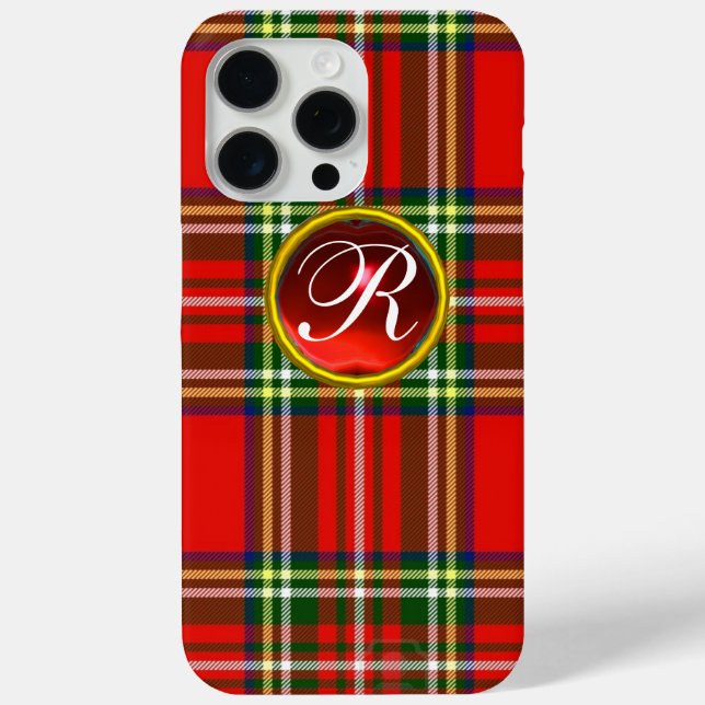 SCOTTISH TARTAN AND RED RUBY GEMSTONE MONOGRAM Case-Mate iPhone CASE (Back)