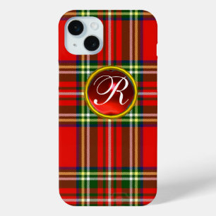 SCOTTISH TARTAN AND RED RUBY GEMSTONE MONOGRAM iPhone 15 MINI CASE