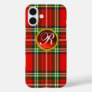 SCOTTISH TARTAN AND RED RUBY GEMSTONE MONOGRAM iPhone 16 PLUS CASE