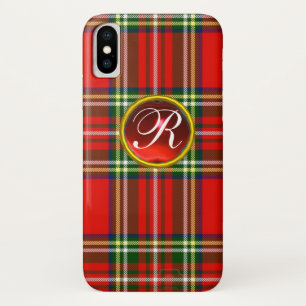 SCOTTISH TARTAN AND RED RUBY GEMSTONE MONOGRAM iPhone X CASE