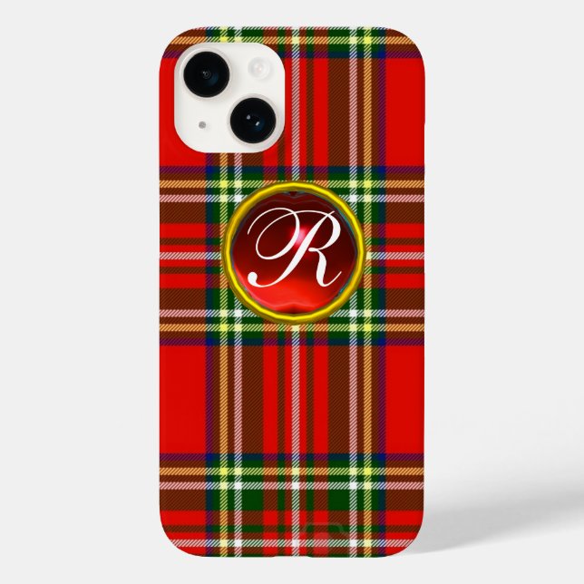 SCOTTISH TARTAN AND RED RUBY GEMSTONE MONOGRAM Case-Mate iPhone CASE (Back)
