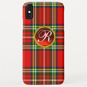 SCOTTISH TARTAN AND RED RUBY GEMSTONE MONOGRAM iPhone XS MAX CASE