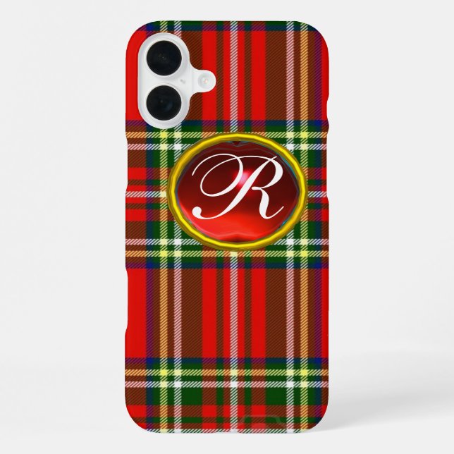 SCOTTISH TARTAN AND RED RUBY GEMSTONE MONOGRAM iPhone CASE (Back)