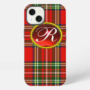 SCOTTISH TARTAN AND RED RUBY GEMSTONE MONOGRAM iPhone 13 CASE