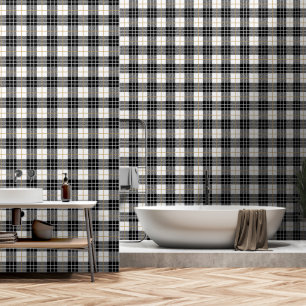 Scottish Tartan Black and White Plaid Wallpaper