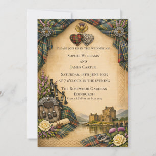 Scottish Tartan Celtic Hearts Thistle Wedding Invi Invitation