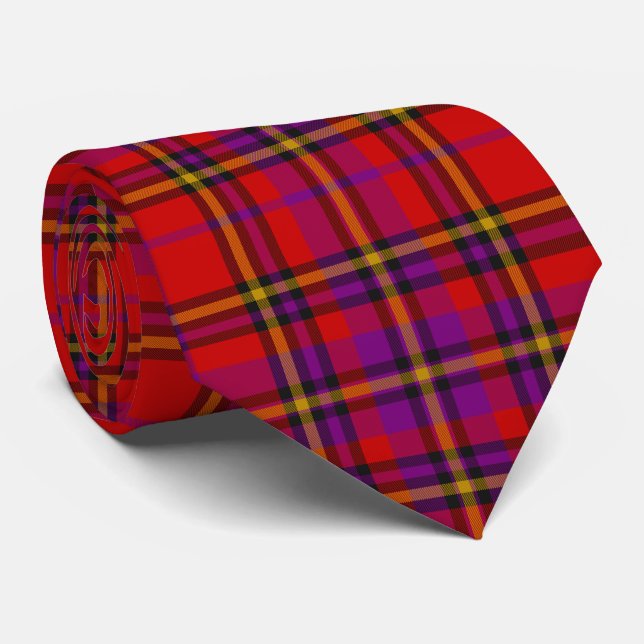Scottish Tartan Check Tie Red Purple (Rolled)