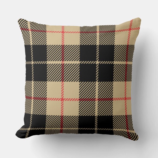  Scottish Tartan Chequered Plaid Pattern in Black  Cushion (Front)