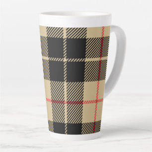 Scottish Tartan Chequered Plaid Pattern in Black Latte Mug