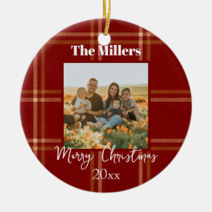 Scottish Tartan Christmas Customisable Photo Text Ceramic Tree Decoration