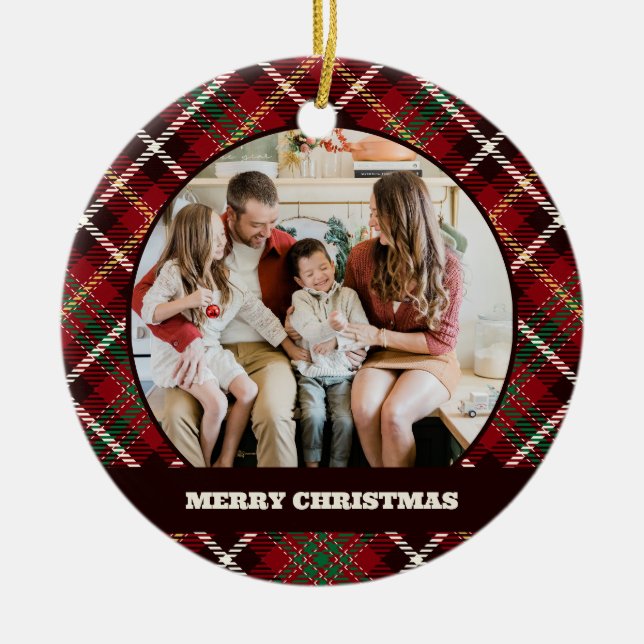 Scottish Tartan christmas photo Ceramic Tree Decoration (Front)