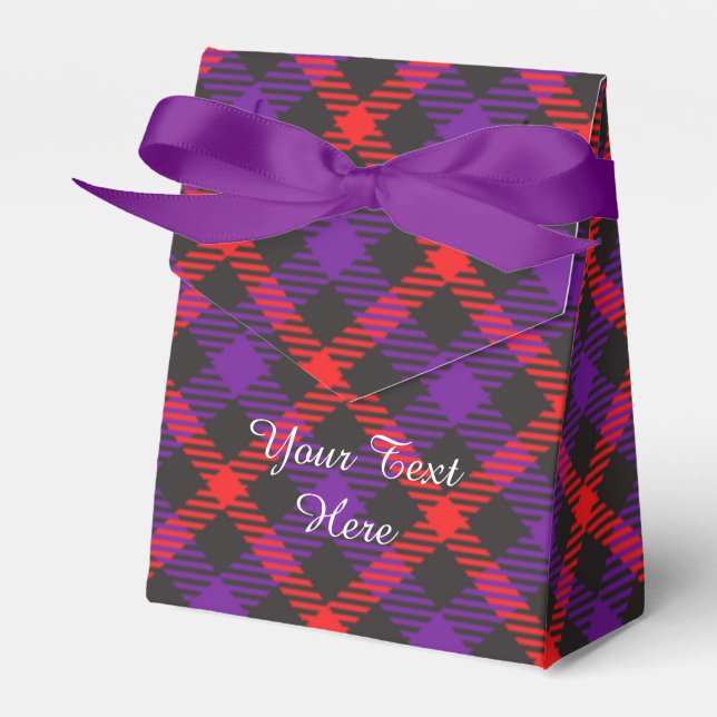 Scottish Tartan Clan Paid Purple Orange Patterned Favour Box (Front Side)