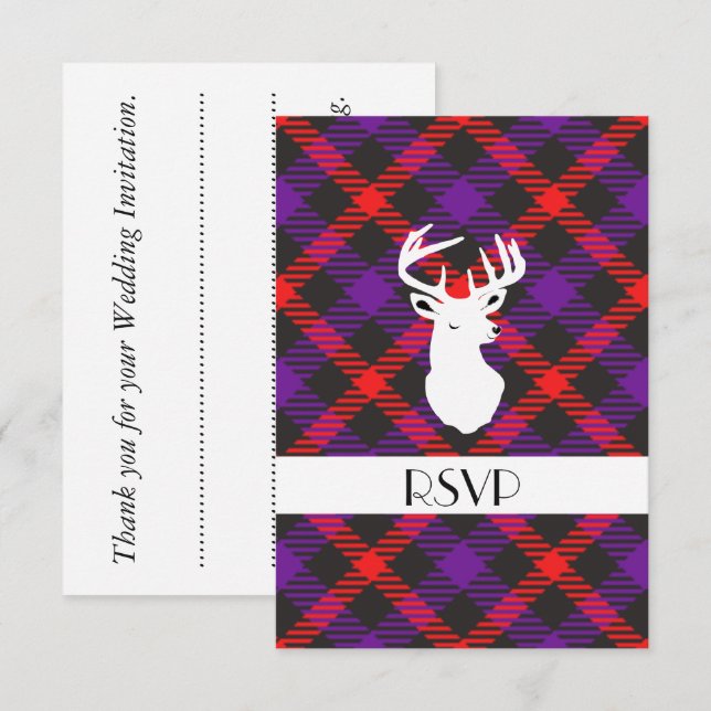 Scottish Tartan Clan Paid Purple Orange Patterned Invitation (Front/Back)