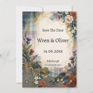 Scottish Tartan Floral Paisley Save The Date Card