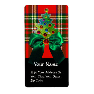 SCOTTISH TARTAN ,GREEN BOW AND CHRISTMAS TREE