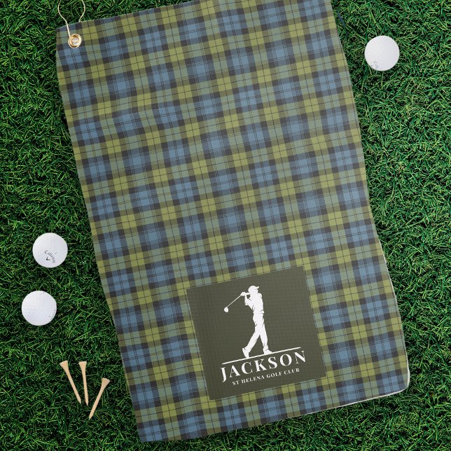 Scottish Tartan Plaid Blue Green Monogram Golf Towel (Creator Uploaded)