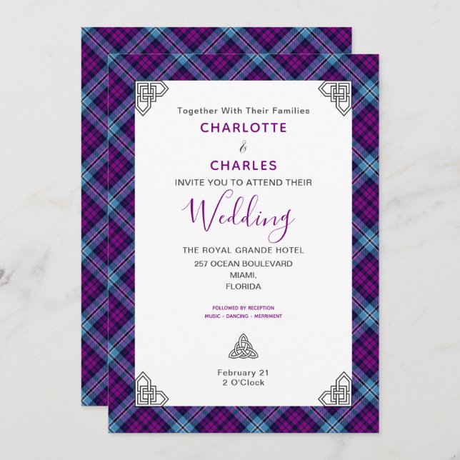 Scottish Tartan Plaid Celtic Symbols Wedding Invitation (Front/Back)